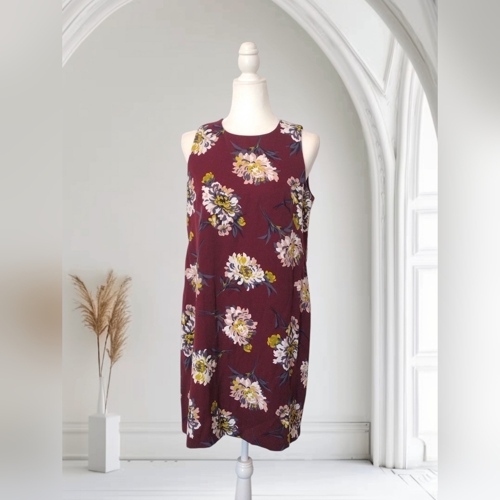 Ann Taylor Factory Women's Burgundy Floral Sleeveless Sheath Dress 10 Petite